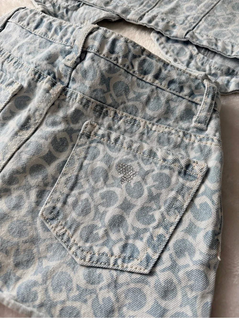 GUESS Light Blue Logo Denim Vest & Shorts Set for girls